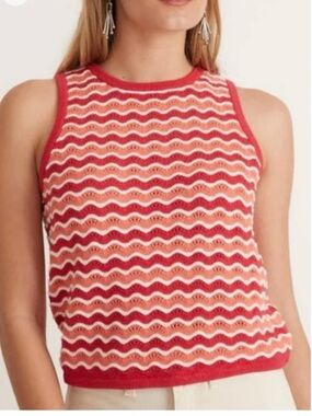 Marine Layer Red & Coral Wave Knit Tank